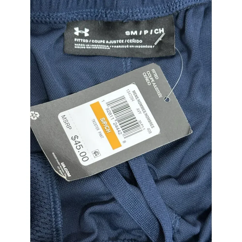 Under Armour Pants Mens Blue Fitted Tapered Athletic Track Mesh Zippers S NWT